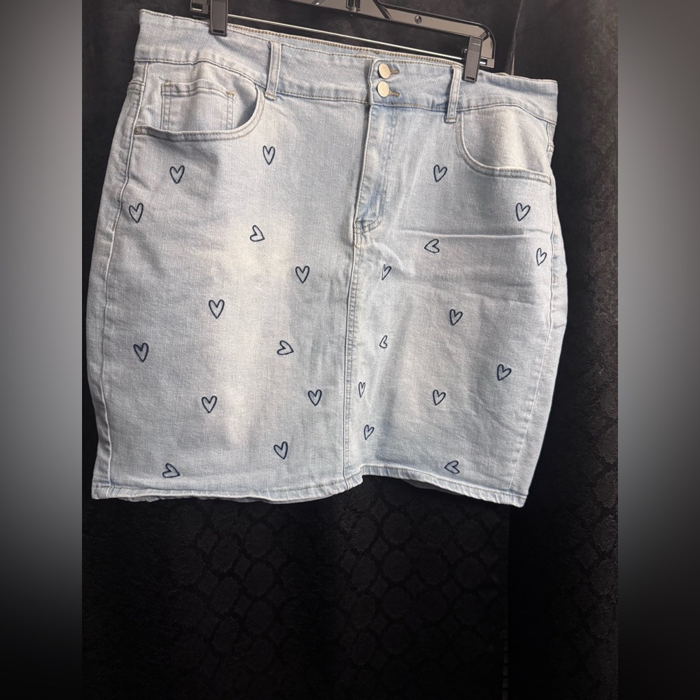 Heart Patterned Denim Skirt - Like New